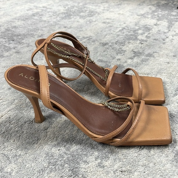 Alohas Anthropologie Strappy Chain Sandals Heels Square Toe Sz 38 - Picture 7 of 16